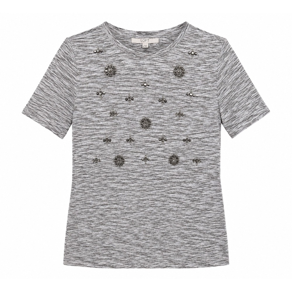 LOFT‎ Embellished Heather Gray Short Sleeve Top – Women's Medium